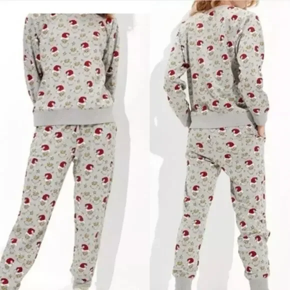 American Eagle Women’s Dr. Seuss Grinch Holiday Fleece PJ Pajama Set Size Small - Picture 2 of 7